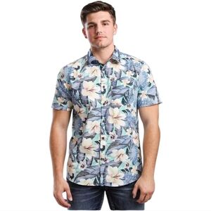 NWT XL Men's Hurley Diffused Blue Hawaiian Tropical Cabana Shirt